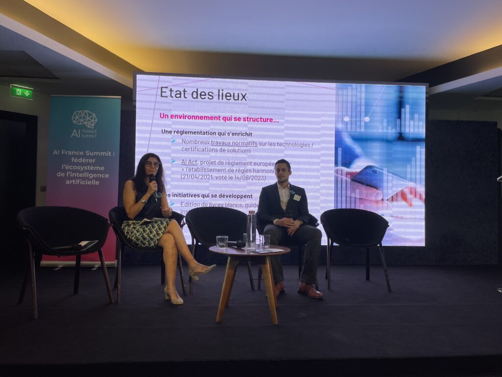 Katya Lainé, Administratrice, Présidente de la Commission IA de Numeum et Atef ben Othman, Délégué aux usages numériques IA de Numeum à l'AI France Summit. Numeum Techtalks